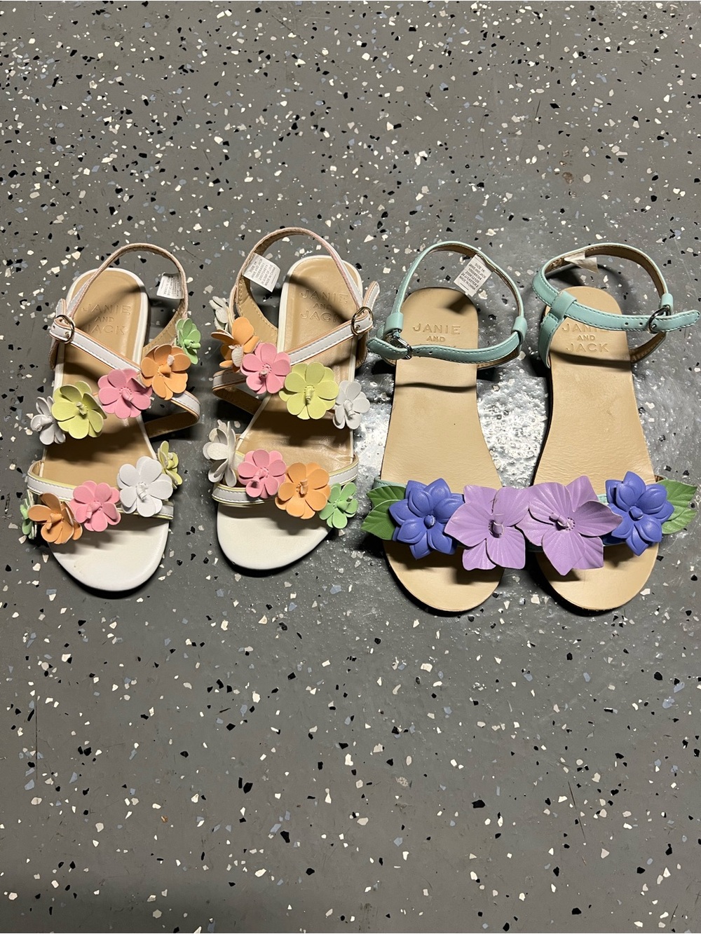 Janie and Jack Girls' White and Mint Floral Appliqué Sandals